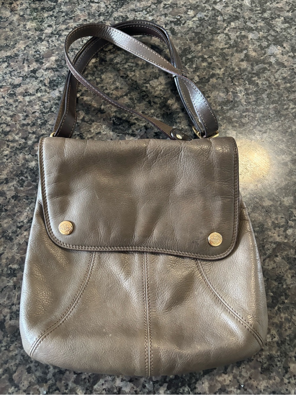 Pebbled Leather Crossbody Bag in Taupe